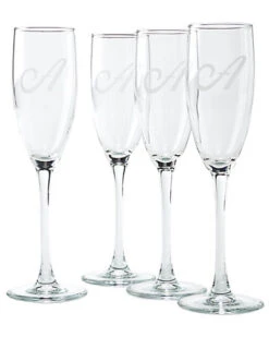 Monogrammed Set Of Four 5.75oz Champagne Flutes, (A-Z) Home