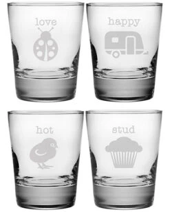 Susquehanna Set Of Four 13.25oz Pet Names Heavy Based Double Old Fashioned Glasses Home