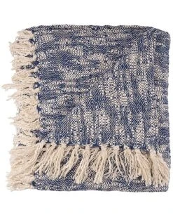 Blue Boho Chambray Throw Blanket With Fringe