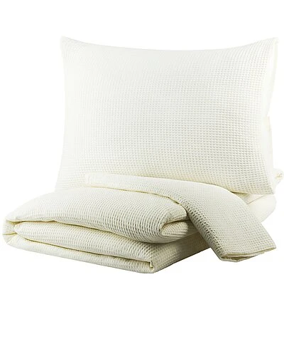 Waffle White Duvet Set With Two Standard Shams Home 1 Waffle White Duvet Set With Two Standard Shams Home