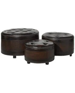 Set Of 3 Traditional Round Wood Storage Ottoman Home -Home Furnishing Store 3050026468 RLLD 3