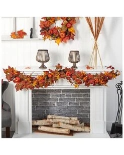 Autumn Maple Leaf, Pumpkin, Gourd & Berry Artificial Fall Garland 6ft. Home -Home Furnishing Store 3050082314 RLLD 3