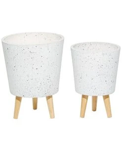 Set Of 2 Wood Contemporary Planters Home