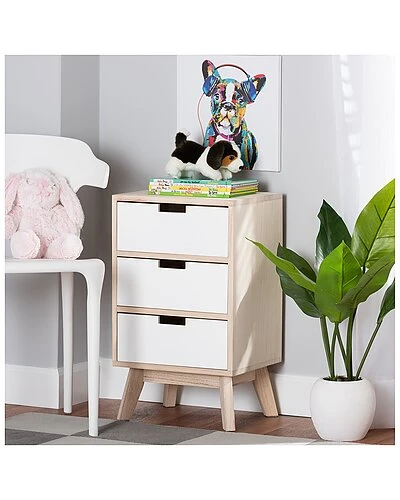 Baxton Studio Halian Mid-Century Modern Light Brown 3-Drawer Nightstand Home 2 Baxton Studio Halian Mid-Century Modern Light Brown 3-Drawer Nightstand Home - Image 2