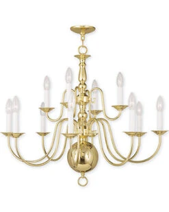 Livex Lighting Williamsburgh 12-Light Polished Brass Chandelier Home