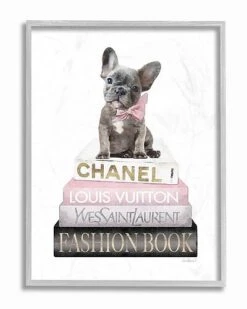 Dashing French Bulldog And Iconic Fashion Book Wall Art Home