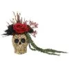Halloween Floral Arrangement W Rose String Of Peas In 6.25in Ceramic Skull Home