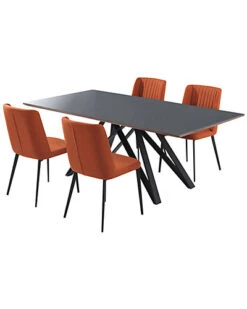 Maine Contemporary Grey Glass 5pc Metal Dining Set Home