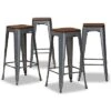 Horton Modern & Contemporary Grey Metal & Walnut Brown Finished Wood 4-Piece Bar Stool Set Home
