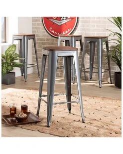 Horton Modern & Contemporary Grey Metal & Walnut Brown Finished Wood 4-Piece Bar Stool Set Home -Home Furnishing Store 3050160576 RLLD 5