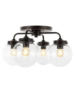 Piper 18In 4-Light Farmhouse Rustic Iron/Glass LED Semi Flush Mount Home