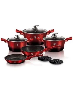 10pc Burgundy Kitchen Cookware Set Home