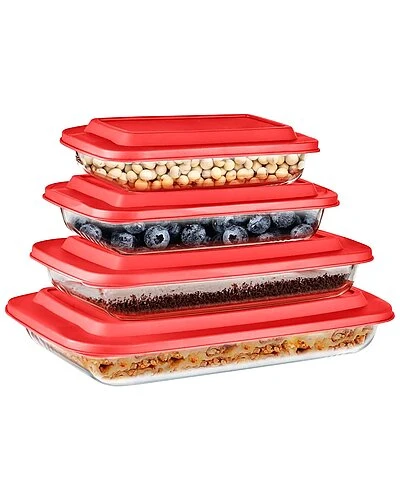 Rectangular Glass Red Bakeware (Set Of 4) Home 1 Rectangular Glass Red Bakeware (Set Of 4) Home