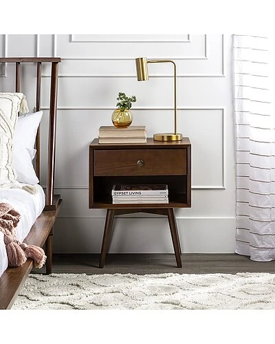 Mid Century 1-Drawer Solid Wood Nightstand Home 2 Mid Century 1-Drawer Solid Wood Nightstand Home - Image 2