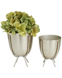 By Cosmopolitan Set Of 2 Silver Planters Home