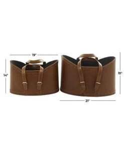 Set Of 2 Brown Leather Storage Basket Home -Home Furnishing Store 3050228147 RLLD 3