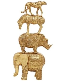 Glam Style Polystone Stacked Animal Sculpture Home