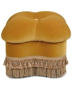 Ellen Upholstered Clover Ottoman With Gold Bullion Fringe