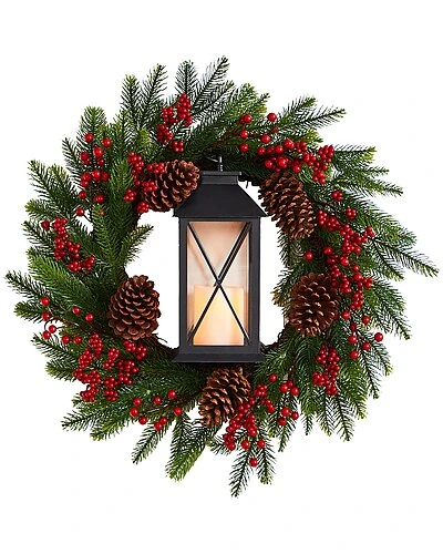 28in Berries And Pine Artificial Christmas Wreath With Lantern And Included LED Candle Home 1 28in Berries And Pine Artificial Christmas Wreath With Lantern And Included LED Candle Home