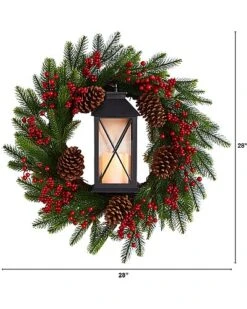 28in Berries And Pine Artificial Christmas Wreath With Lantern And Included LED Candle Home 5 28in Berries And Pine Artificial Christmas Wreath With Lantern And Included LED Candle Home -Home Furnishing Store 3050304611 RLLD 3