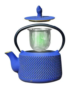 Eep Blue & Gold Cast Iron Matsukasa Teapot Home