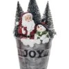 Resin 9in Multicolored Christmas Bucket Bottlebrush Figurine Home