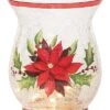 Glass 5.91in Multicolored Christmas Light Up Crackle Poinsettia Hurricane Home