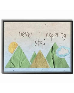 Never Stop Exploring Mountain Collage Blue By Daphne Polselli Framed Art Home