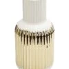 White Porcelain Vase Gold Striped Design Home