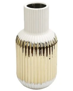 White Porcelain Vase Gold Striped Design Home