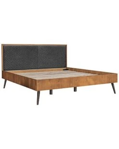 Coco Rustic Oak Wood Upholstered King Platform Bed Home