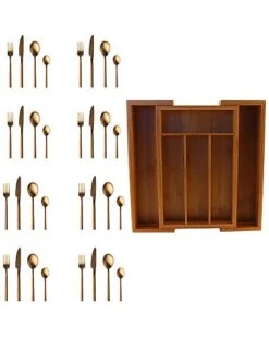BergHOFF Gem Gold Flatware 32pc Place Setting With Storage Organizer Home