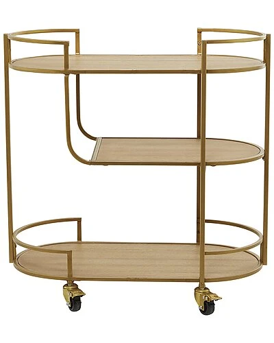 Contemporary Oval Gold Wood Bar Cart Home 2 Contemporary Oval Gold Wood Bar Cart Home - Image 2
