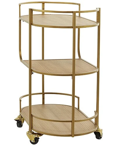 Contemporary Oval Gold Wood Bar Cart Home 3 Contemporary Oval Gold Wood Bar Cart Home - Image 3