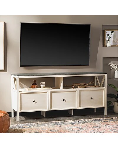 Modern Farmhouse Two-Tone Solid Wood TV Stand For TVs Up To 65in Home 2 Modern Farmhouse Two-Tone Solid Wood TV Stand For TVs Up To 65in Home - Image 2