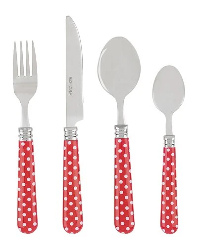 Bistro 16Pc Stainless Steel Flatware Set, Service For 4, Picnic Polka Dot 1 Bistro 16Pc Stainless Steel Flatware Set, Service For 4, Picnic Polka Dot