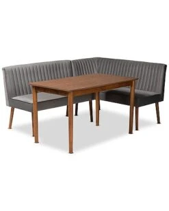 Baxton Studio Alvis Mid-Century Modern Velvet Upholstered 3Pc Dining Nook Set Home