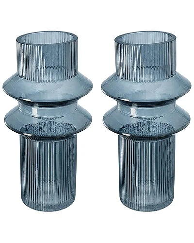 Set Of 2 Ribbed Glass Vases 1 Set Of 2 Ribbed Glass Vases