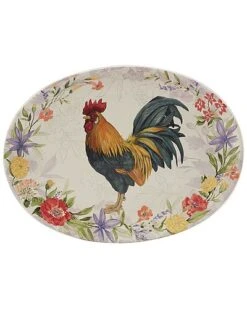Floral Rooster Oval Platter Home
