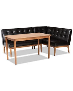 Baxton Studio Arvid Mid-Century Modern Upholstered 3pc Wood Dining Nook Set Home