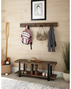 Alaterre Modesto 48in Metal And Reclaimed Wood Storage Coat Hook With Bench Home