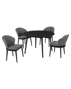 Cadia & Juno 48in Round Charcoal & Black Wood 5pc Dining Set Home