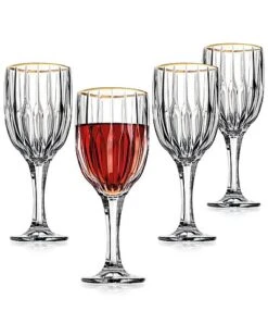 Pleat Gold Rim Goblet Glasses (Set Of 4) Home