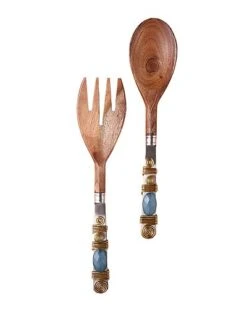 Bead Studded Wooden Salad Set Home
