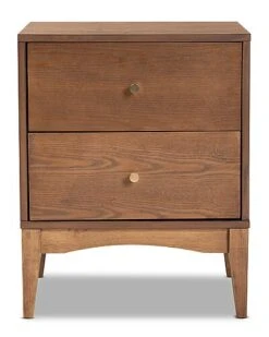 Landis Mid-Century Modern Ash Walnut Finished Wood 2-Drawer Nightstand Home