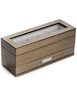 Lacquered Gray Wood 5 Watch Box With Glass Top Home