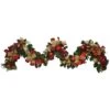 9Ft Holiday Garland With Red Hydrangeas, Ornaments, And Bows Home