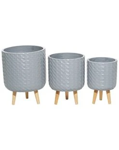 Set Of 3 Grey Contemporary Planter Home