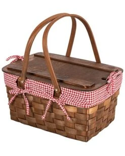 Kansas Gingham Handwoven Wood Picnic Basket Home