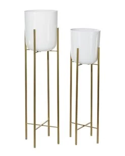 By Cosmopolitan Set Of 2 Metal Contemporary Planters Home
